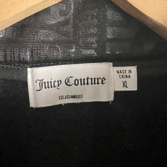 Juicy Couture Black Embossed Logo Print Zip Up Mock Neck Moto Jacket Size XL - Picture 6 of 7